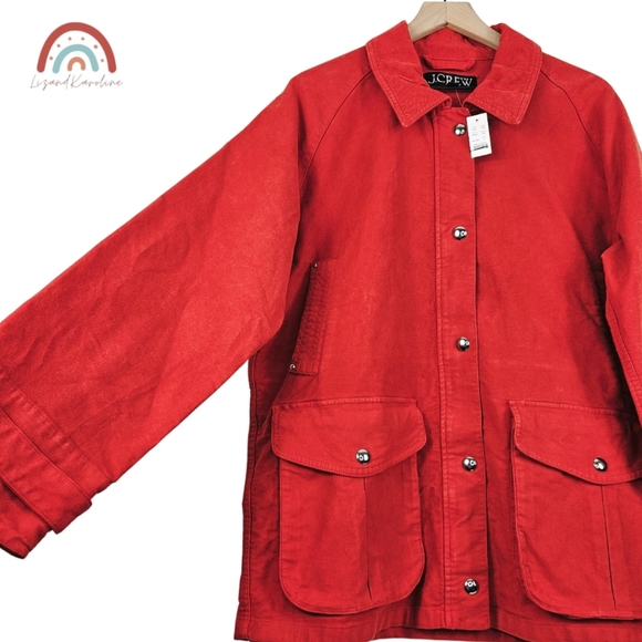 New! J. Crew Broken-in Barn Jacket in Brushed Chino Crisp Scarlet - Picture 9 of 14
